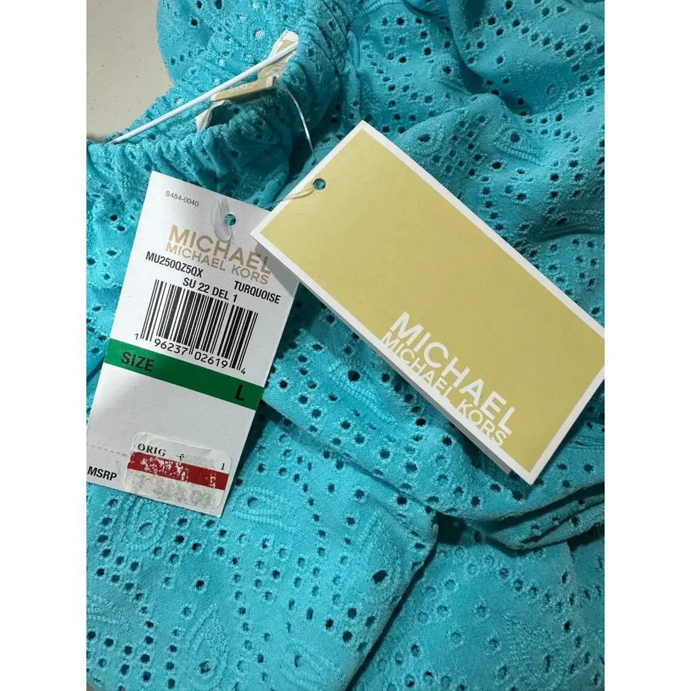 Michael Kors | Eyelet Off Shoulder Women's Turquoise Top NWT | Size Large